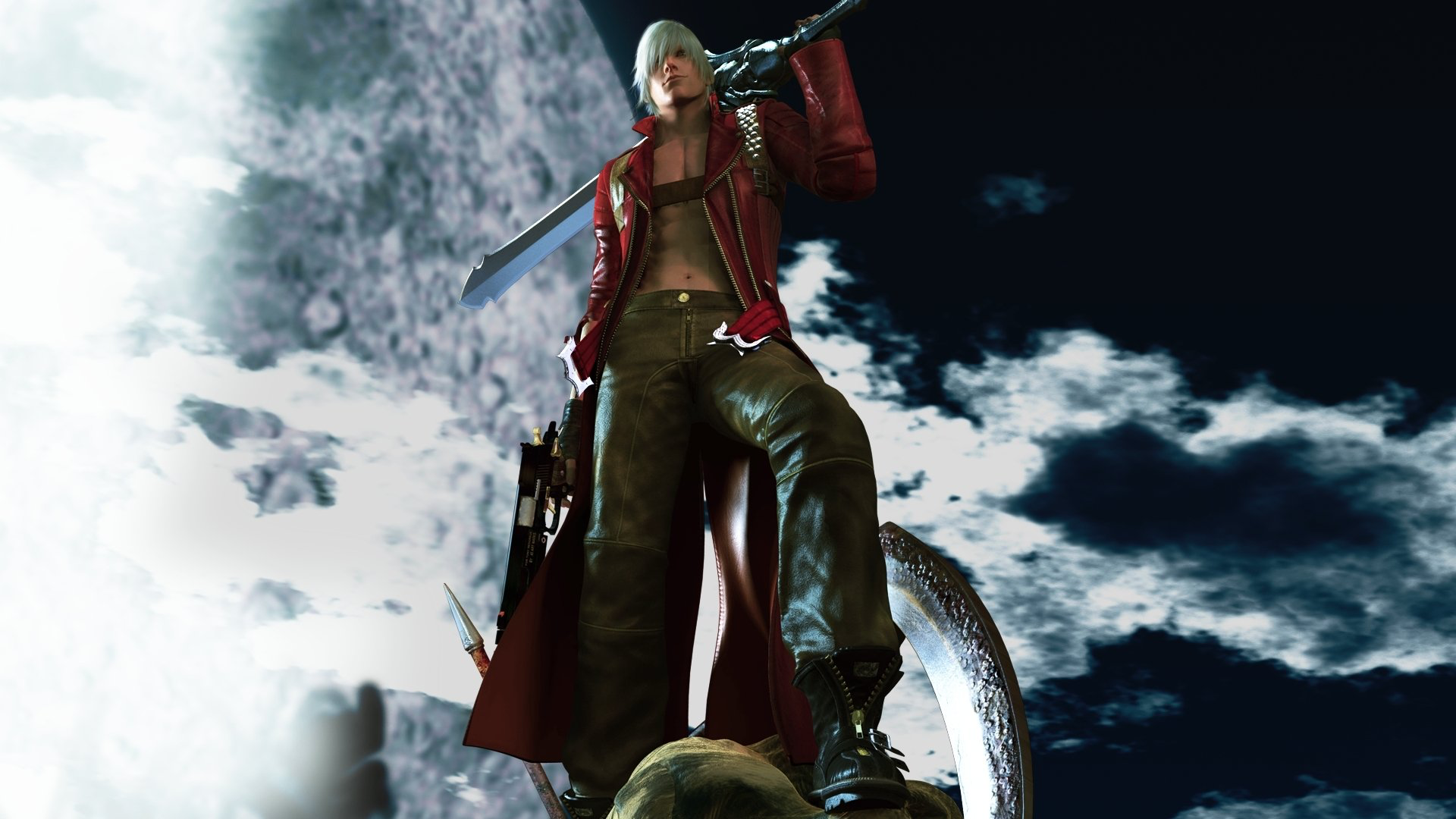 Dante beneath the moon in Devil May Cry 3 artwork